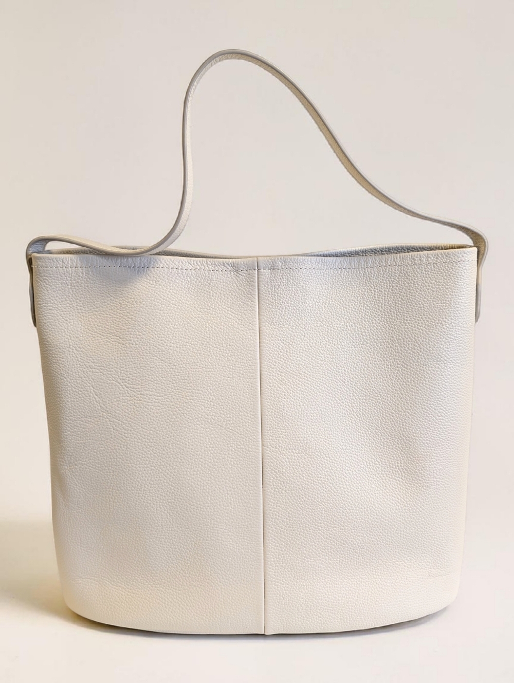 LOFT Pebbled Leather Tote Bag Ivory Cream Minimalist Shoulder Bag Work Everyday